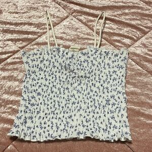 Urban Outfitters White and Blue Floral Crop Top